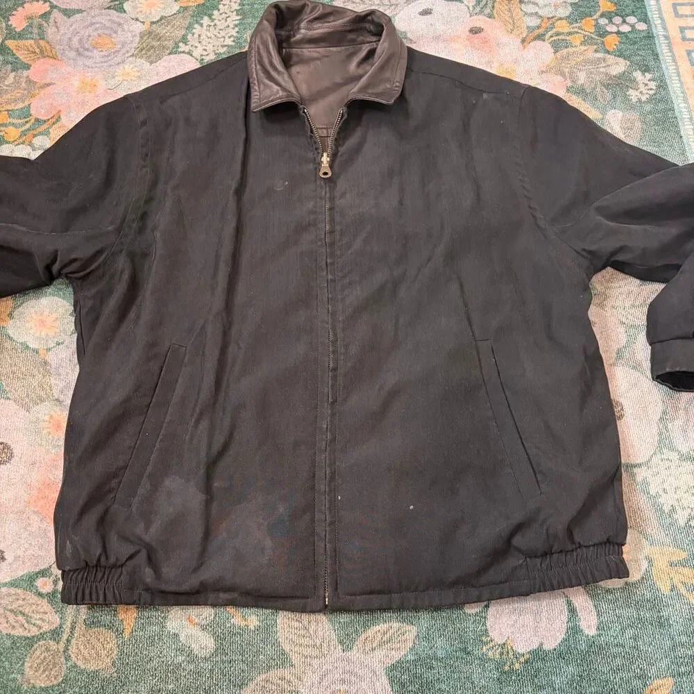 Robert Comstock Leather Jacket Mens 42 Black Reversible Endurance Lined Zip Up
